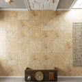 Gold / Yellow Gold Travertine 12x12 Filled & Honed Travertine Tile — Hallway floor