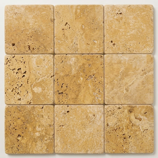 Gold / Yellow Gold Travertine 12x12 Tumbled Travertine Tile close-up