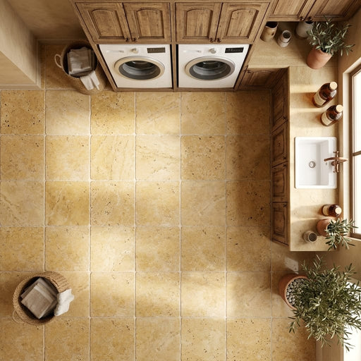 Gold / Yellow Gold Travertine 12x12 Tumbled Travertine Tile — Laundry Room floor