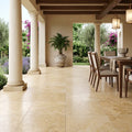 Gold / Yellow Gold Travertine 18x18 Filled & Honed Travertine Tile — Covered Patio floor