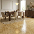 Gold / Yellow Gold Travertine 18x18 Filled & Polished Travertine Tile — Dining Room floor