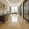Gold / Yellow Gold Travertine 18x18 Filled & Polished Travertine Tile — Hallway floor