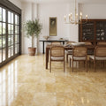 Gold / Yellow Gold Travertine 18x18 Filled & Polished Travertine Tile — Living Room floor
