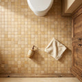 Gold / Yellow Gold Travertine 2x2 Tumbled Travertine Mosaic — Bathroom floor
