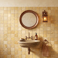 Gold / Yellow Gold Travertine 2x2 Tumbled Travertine Mosaic — Powder Room wall