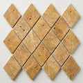 Gold / Yellow Gold Travertine 2x4 Tumbled Travertine Diamond / Rhomboid Mosaic close-up