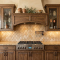 Gold / Yellow Gold Travertine 2x4 Tumbled Travertine Diamond / Rhomboid Mosaic — Kitchen backsplash