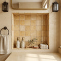 Gold / Yellow Gold Travertine 4x4 Tumbled Travertine Tile — Bathroom niche