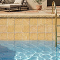 Gold / Yellow Gold Travertine 4x4 Tumbled Travertine Tile — Swimming Pool waterline