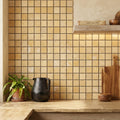 Gold / Yellow Gold Travertine 5/8x5/8 Tumbled Travertine Mosaic — Kitchen backsplash