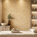 Gold / Yellow Gold Travertine 5/8x5/8 Tumbled Travertine Mosaic — Spa spa interior
