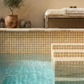Gold / Yellow Gold Travertine 5/8x5/8 Tumbled Travertine Mosaic — Swimming Pool pool interior tiling