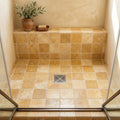 Gold / Yellow Gold Travertine 6x6 Tumbled Travertine Tile — Bathroom shower floor