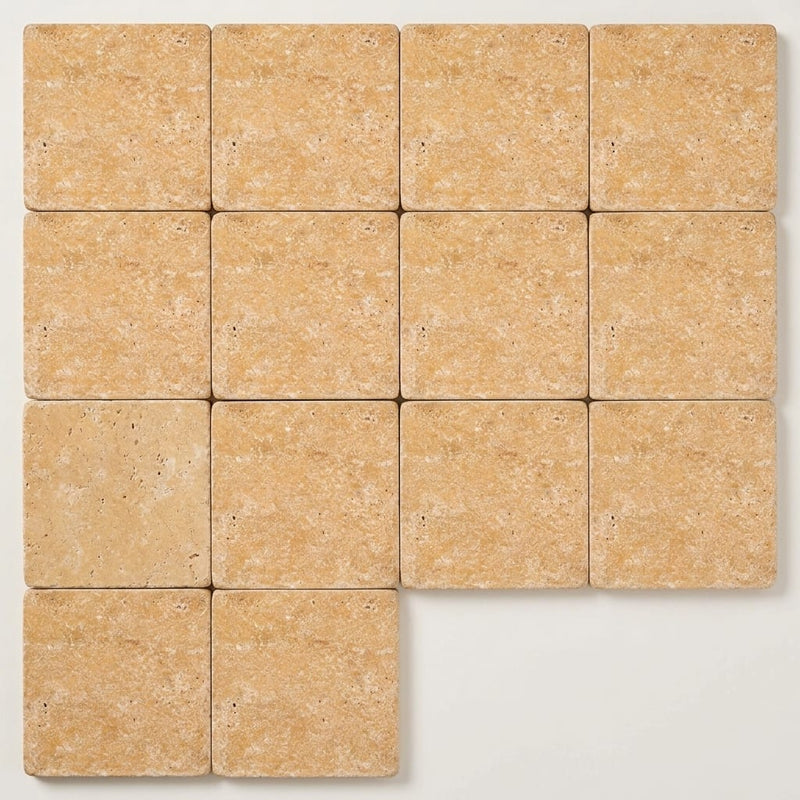 Gold / Yellow Gold Travertine 6x6 Tumbled Travertine Tile close-up