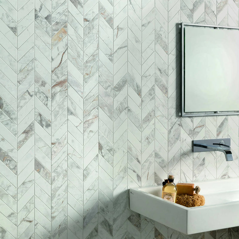 Golden Age White 12x12 Chevron Porcelain Mosaic Tile