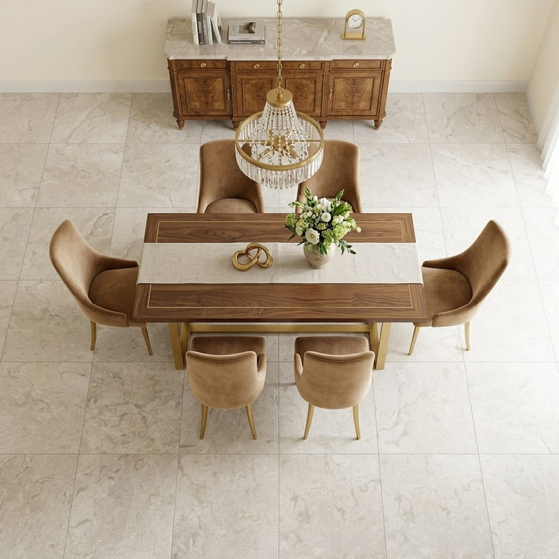 Golden Sand 24x24 Brushed Marble Tile — Dining Room floor