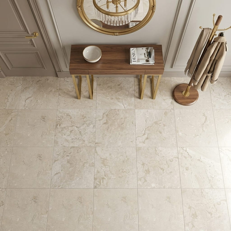 Golden Sand 24x24 Brushed Marble Tile — Foyer floor