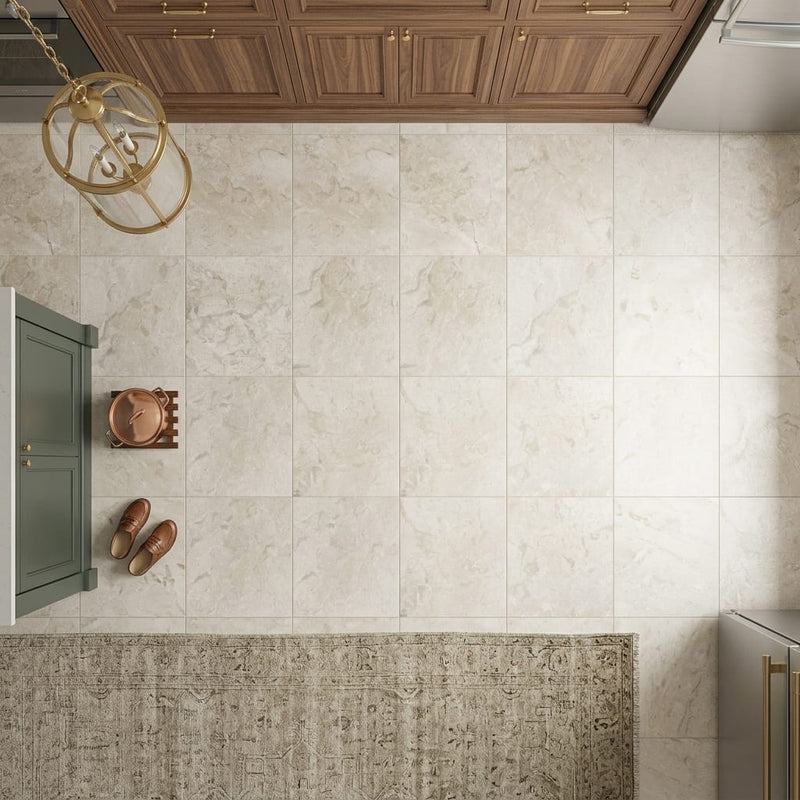 Golden Sand 24x24 Brushed Marble Tile — Kitchen floor