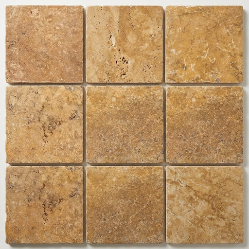 Golden Sienna 12x12 Tumbled Textured Travertine Tile close-up