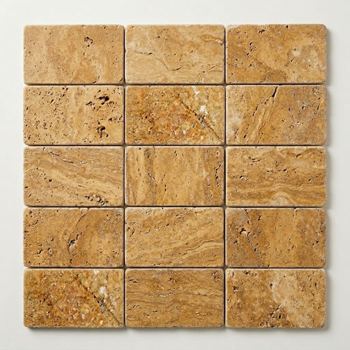 Golden Sienna 3x6 Tumbled Textured Travertine Tile close-up