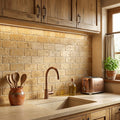 Golden Sienna 3x6 Tumbled Textured Travertine Tile — Kitchen backsplash