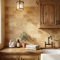 Golden Sienna 3x6 Tumbled Textured Travertine Tile — Laundry Room backsplash