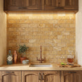 Golden Sienna 3x6 Tumbled Textured Travertine Tile — Wet Bar backsplash