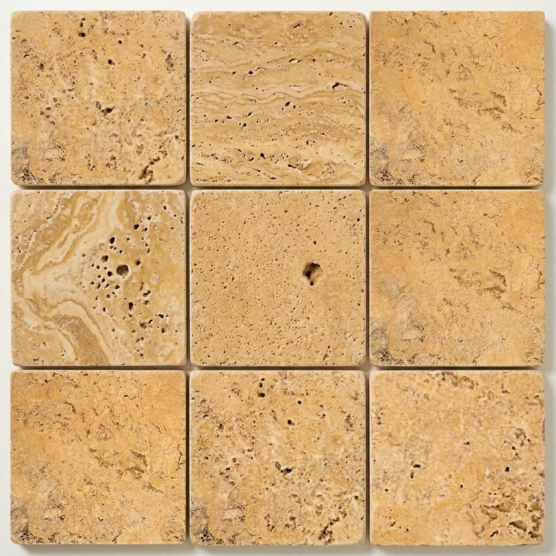 Golden Sienna Travertine Tile 6x6 Tumbled close-up