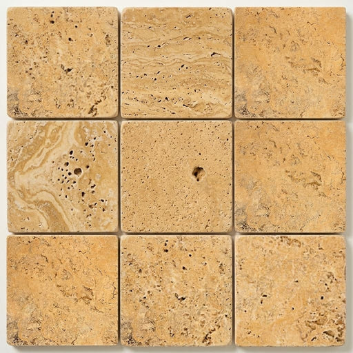 Golden Sienna Travertine Tile 6x6 Tumbled close-up