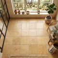 Golden Sienna Tumbled 12x12 Textured Travertine Tile — Sunroom floor
