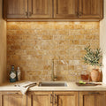 Golden Sienna Tumbled 3x6 Textured Travertine Tile — Wet Bar backsplash