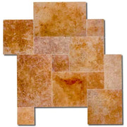 Golden Sienna Versailles Pattern Brushed & Chiseled Textured Travertine Tile