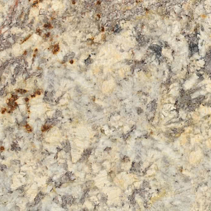 Close-up of a Golden Silver polished granite slab with cream, gray, and warm gold veining.