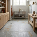 Golden White 12x12 Gauged Quartzite Tile — Basement floor