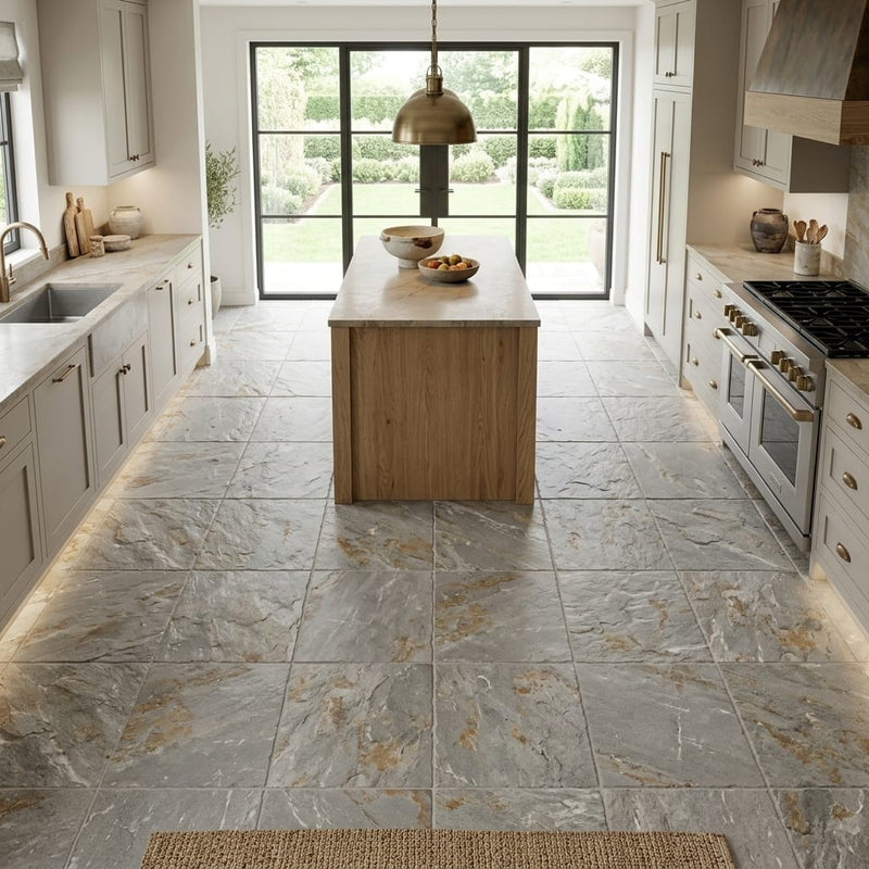 Golden White 12x12 Gauged Quartzite Tile — Kitchen floor