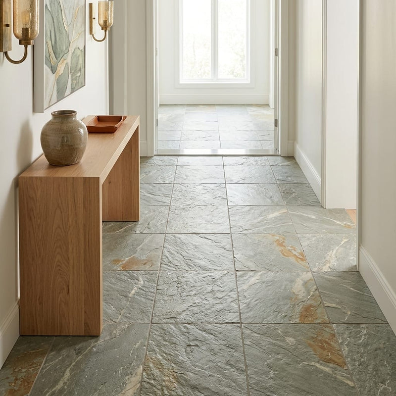Golden White 16x16 Gauged Quartzite Natural Stone Tile — Hallway floor