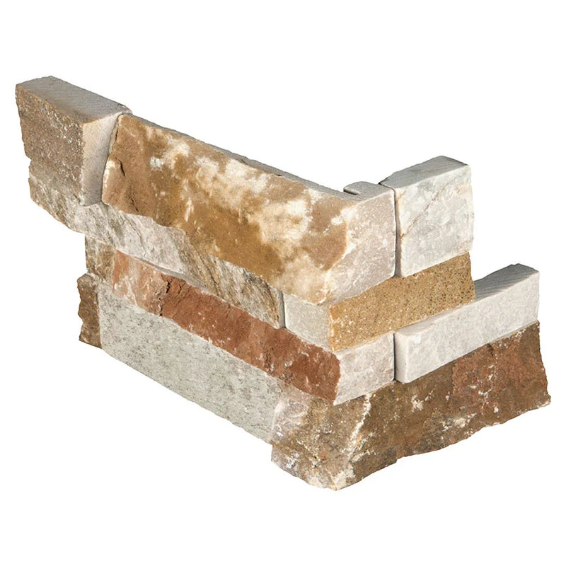 Golden White 6x18 Splitface Quartzite Corner Ledger Stone