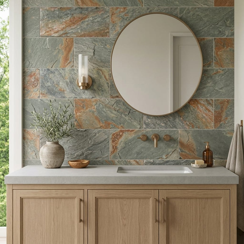 Grand Canyon Peak Quartzite Natural 12 x 24 x 2 Quartzite Wall Cap Cap 12x24 tile — Bathroom vanity wall