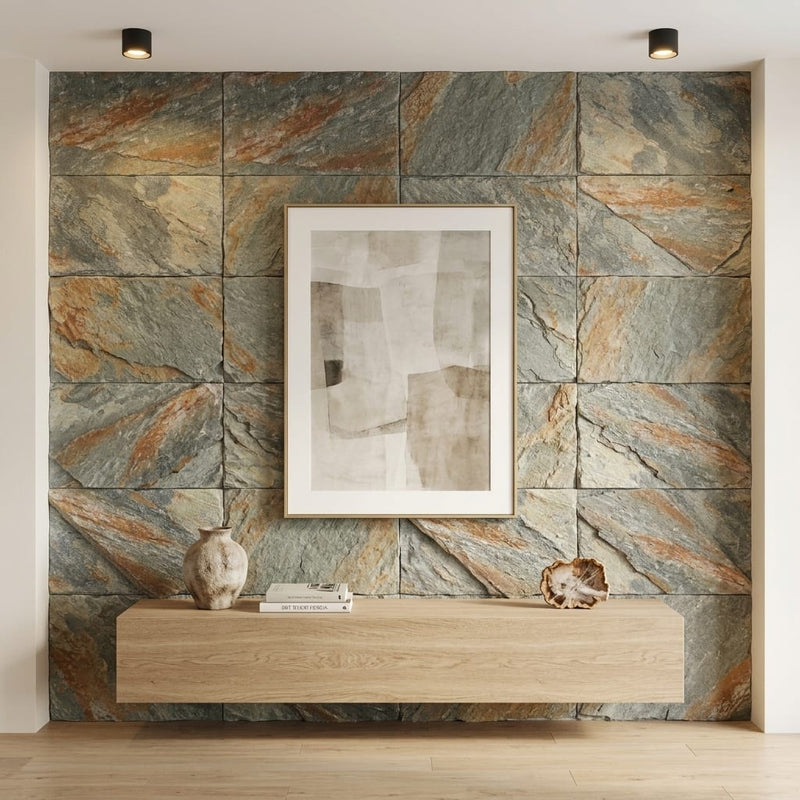 Grand Canyon Peak Quartzite Natural 16 x 24 x 2 Quartzite Wall Cap Cap 16x24 tile — Living Room feature wall