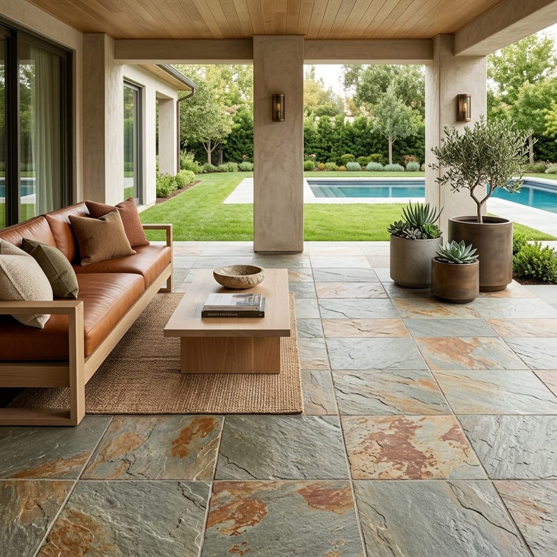 Grand Canyon Peak Quartzite Natural 21 x 21 x 2 Quartzite Column Cap Cap 20x20 tile — Covered Patio floor