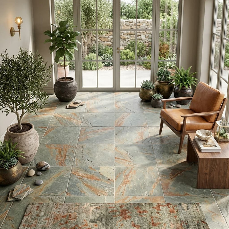 Grand Canyon Peak Quartzite Natural 21 x 21 x 2 Quartzite Column Cap Cap 20x20 tile — Sunroom floor