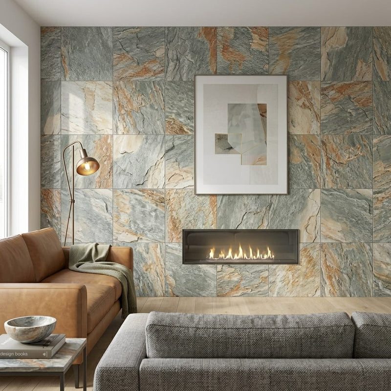 Grand Canyon Peak Quartzite Natural 24 x 24 x 2 Quartzite Column Cap Cap 24x24 tile — Living Room feature wall