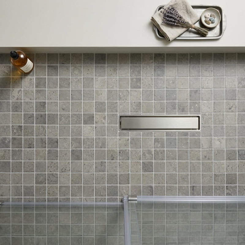 Graphite Antiqued 2x2 Limestone Mosaic — Bathroom shower floor