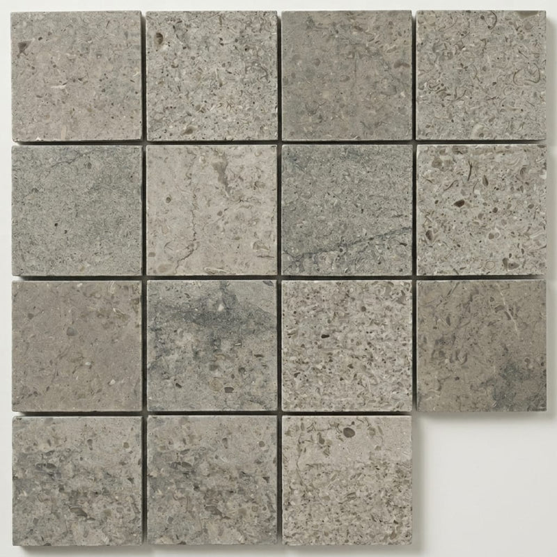 Graphite Antiqued 2x2 Limestone Mosaic close-up