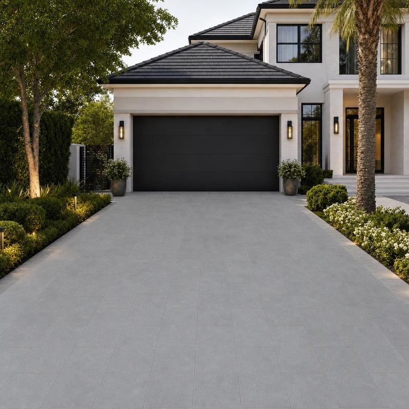 Gray Basalt Paver 16x24 Tumbled 1.25 inch — Front Yard driveway
