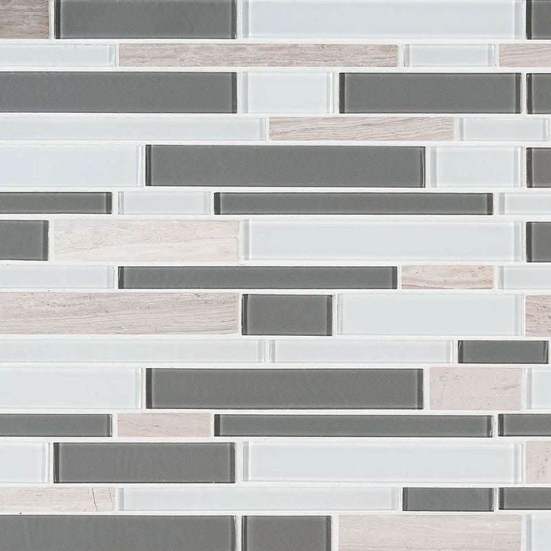 Gray Cliff Interlocking Pattern Misc. 0.16 Inch Glass Mosaic Tile