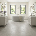 Gray Volcano Limestone Tile 12x24 Honed — Bathroom floor