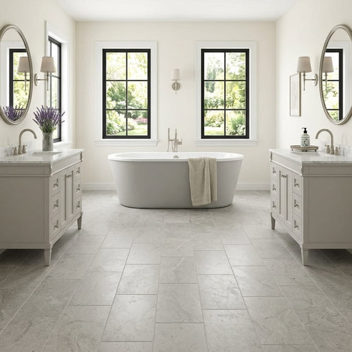 Gray Volcano Limestone Tile 12x24 Honed — Bathroom floor