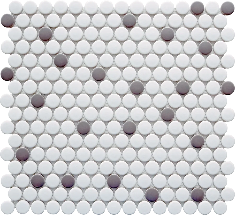 Porcelain Mosaics Gray & White 11.45x12.40 Pennyround Matte Porcelain Mosaic Tile