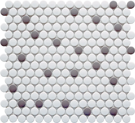 Porcelain Mosaics Gray & White 11.45x12.40 Pennyround Matte Porcelain Mosaic Tile